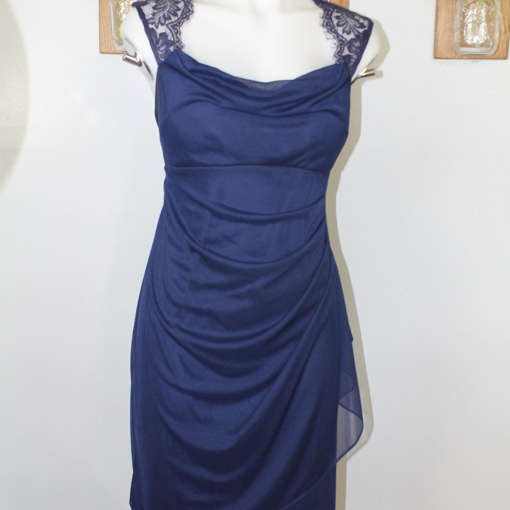 Scarlett Draped-Neck Lace Strap Chiffon Cocktail Dress